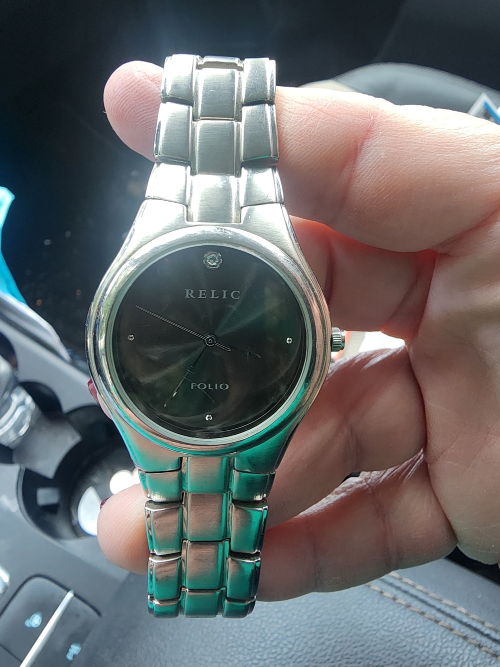 Relic Folio Silver Stainless Steel Men's Watch - Black Dial